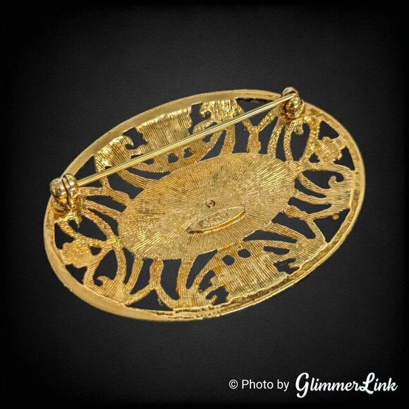 Vintage Avon Pastel Lace Floral Oval Filigree Gold Tone Brooch - Picture 5 of 6